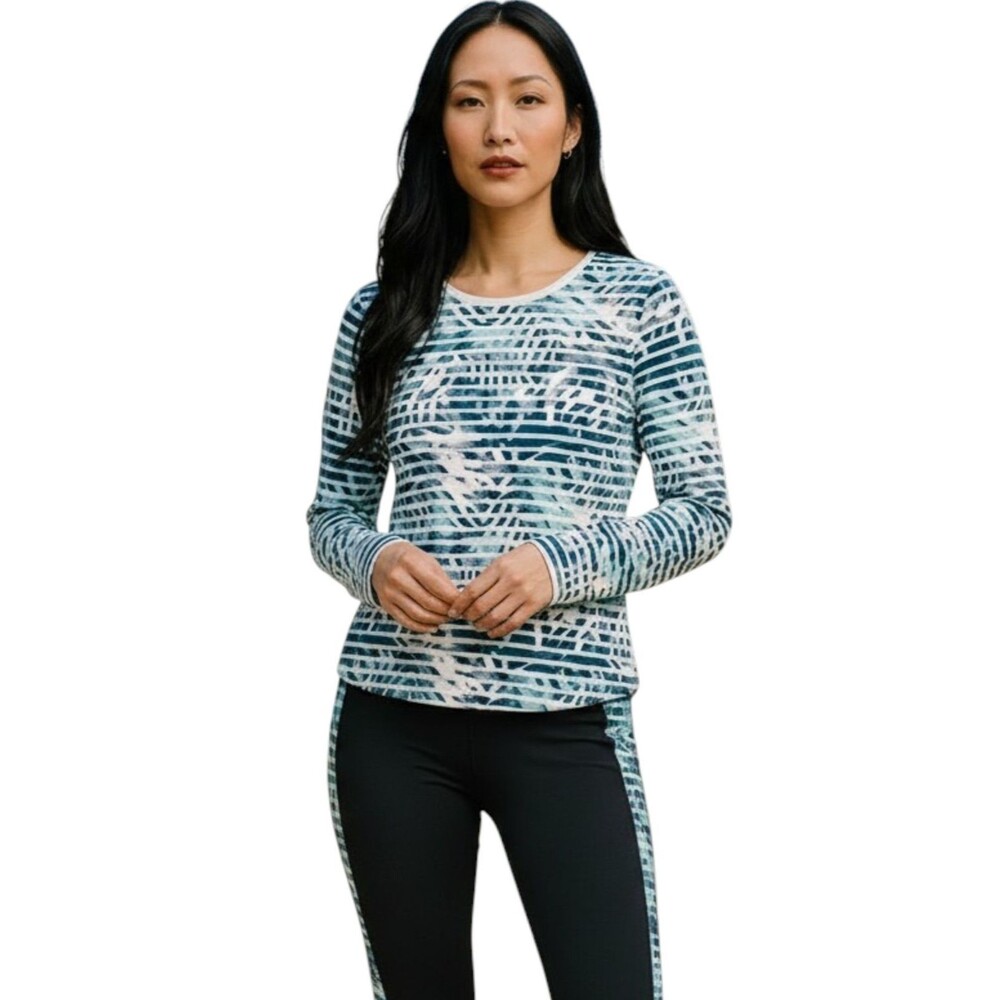 Hang Ten Rash Guard Womens Medium Multicolor Striped Swim Shirt Back Zip Pocket